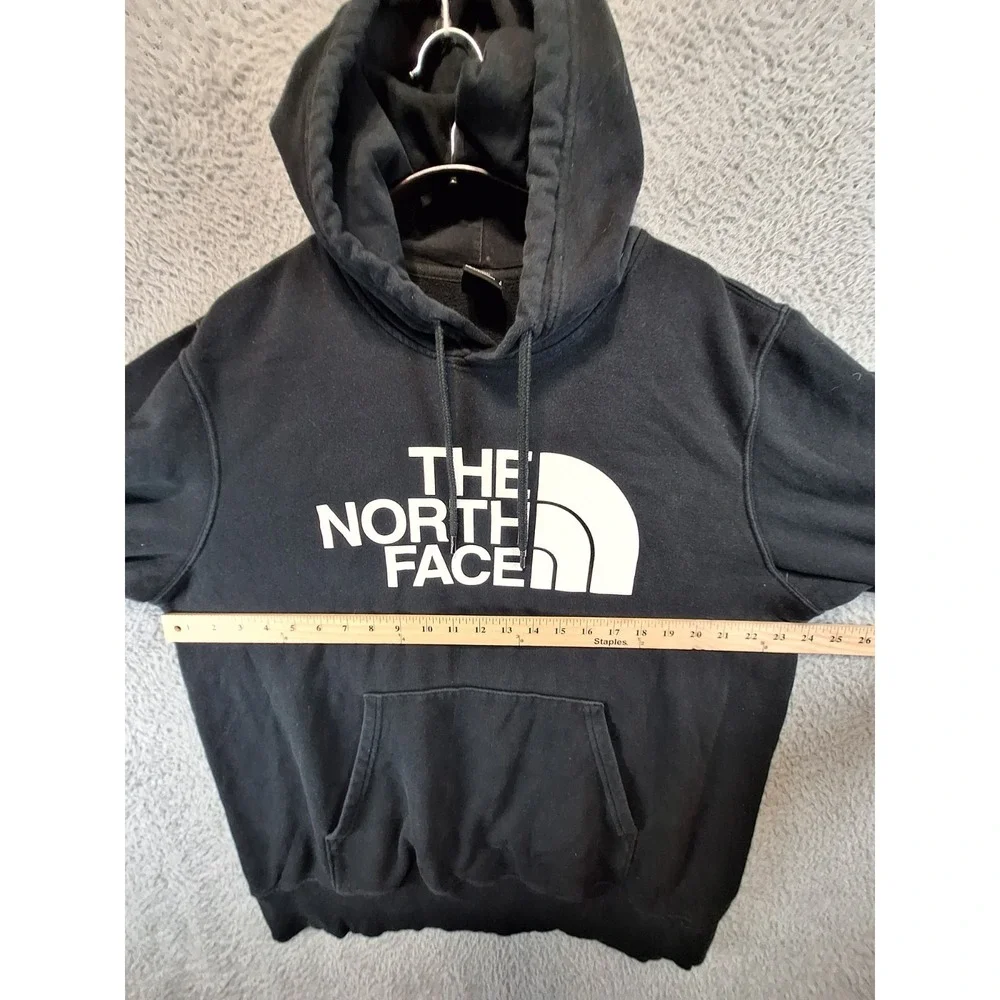 The North Face Hoodie Men Large Black Fleece Lined Hiking Spell Out Logo Outdoor